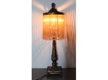 Lovely Art Nouveau Antiqued Look Boudior Table Lamp W/Beaded Shade
