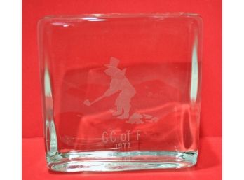 1972 Vintage Country Club Of Fairfield, CC Of F In Fairfield, Connecticut Glass Block Award Trophy -
