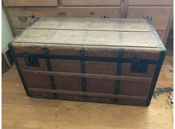 Antique Flat Top Trunk Great Design With Insert Tray