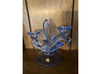 Beautiful Blue Glass Tiffin Double Candle Holder