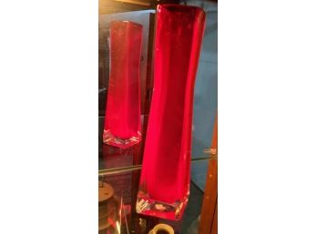 Mid Century Crystal Red Vase