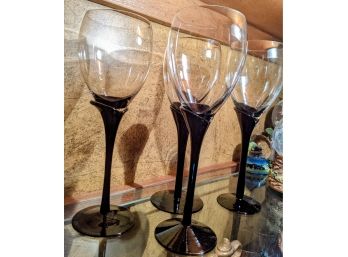 Set Of 4 Beautiful Onyx Black Stem Wine Glasses