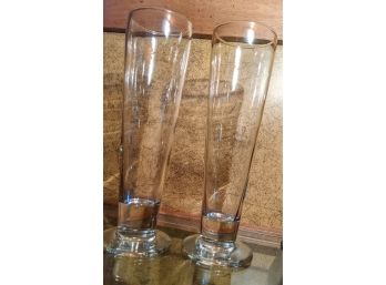 Pair Of  Vintage Tall Thick Beer Pilsners