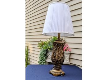 Vintage Golden Table Lamp With Shade, Nice Addition To Your Christmas Decor!