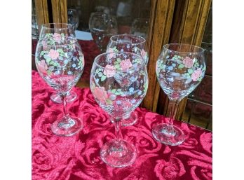 Beautiful Pink Flowers Wine Glasses