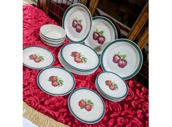 Wow!!! 19 PCs White And Green Apple Pattern Dish Set