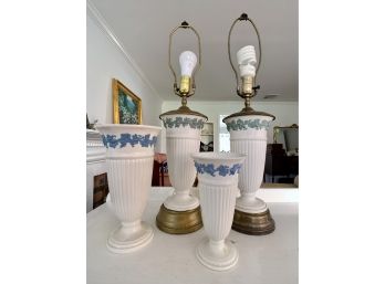 Wedgwood Urn Style Vases & Coordinating Lamps