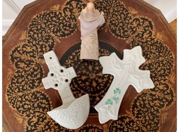 Pair Of Belleek Porcelain Crosses &  More