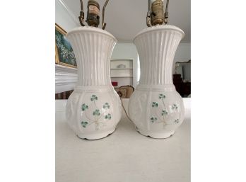 Pair Of Belleek Porcelain Lamps