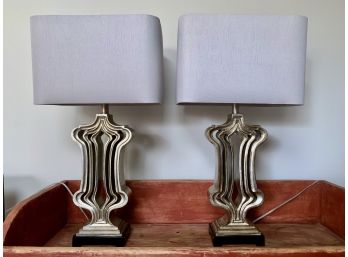 Pair Of Metallic Finish Lamps