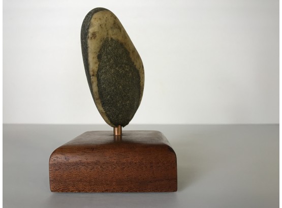 Granite River Stone With Quartz Eye - Mounted On Copper Rod & Reclaimed Mahogany