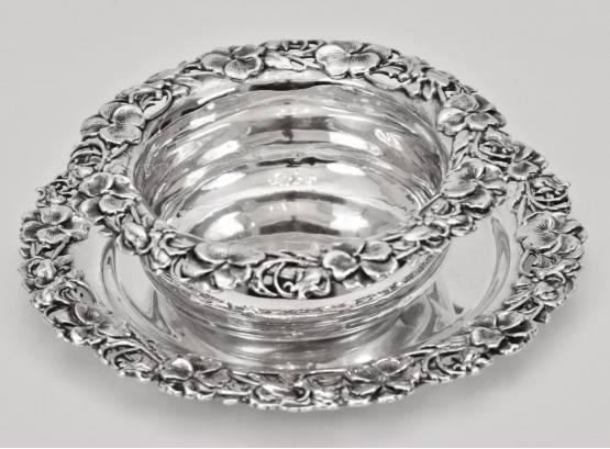 Alvin Sterling Silver Art Nouveau Repousse Floral Bowl And Under Plate