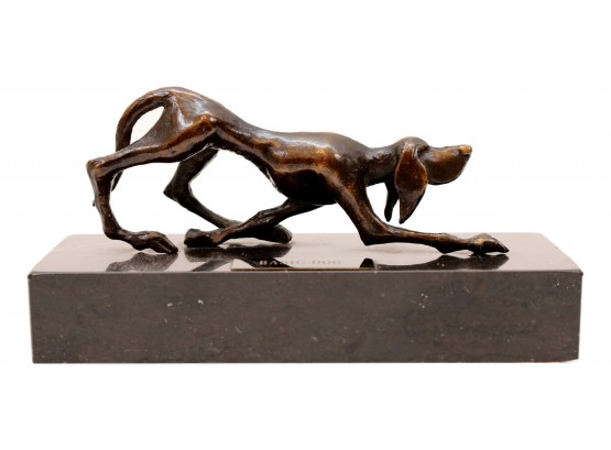 Patrick Farrow (1942 - 2009) 'Basic Dog' Bronze Sculpture On Marble Base With COA