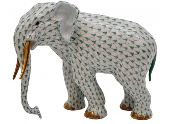 Herend Hungry Green Fishnet Porcelain Elephant