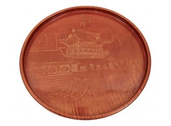Carved Wood Large Round Plate Signed By Artist Nikko, Japan - April 1, 1957