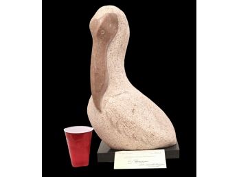 Renzo Palmerini (Italian, B. 1940) Tennessee Pink Marble Pelican Sculpture With COA