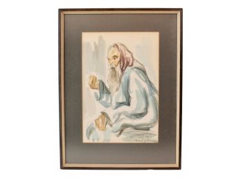 David Gilboa (Israel, 1910-1976) Signed Watercolor Of A Rabbi