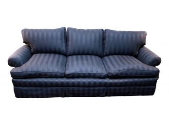 Baker Furniture Blue Striped Custom Made Down Filled Three Cushion Couch