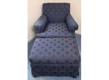 Upholstered Diamond Pattern Navy Blue Chair And Ottoman
