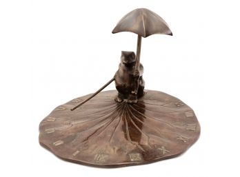 Bronze Sundial With Figurine Of Frog On Lily Pad
