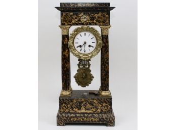 Antique French Empire Mantel Clock + Black Wall Shelf