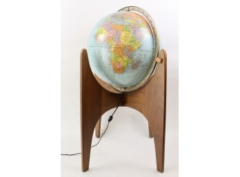 Mid-Century Illuminated Globe With Wood Teak Stand