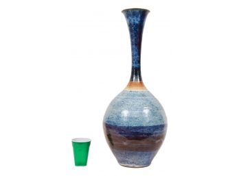 Signed Stephen Schiffer Large Blue Pottery Glazed Vase
