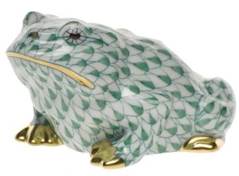 Herend Hungry Hand Painted Green Frog With 24K Accents