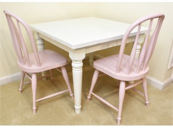 Pottery Barn Kids Farmhouse White Table + Two Pink Farmhouse Chairs