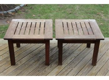 Set Of Two Vintage Barlow Tyrie Genuine Teak Ottomans/Side Tables