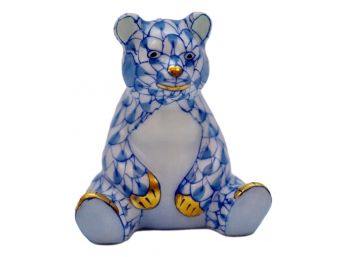 Herend Hungry Hand Painted Blue Sitting Mini Baby Bear