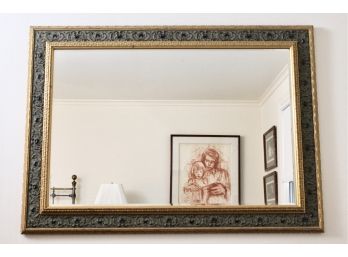 Carved Wood Rectangular Shaped Mirror With Gold Leaf