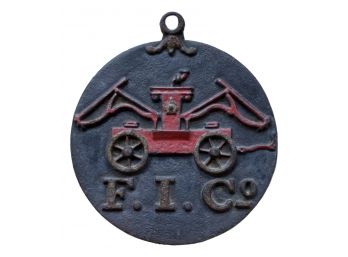 Vintage Cast Iron F. I. Co Fire Dept. Firefighter Insurance House Plaque With Hook