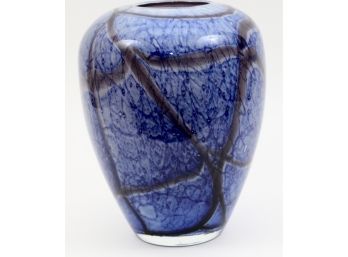 Large Blue Hand Blown Glass Vase