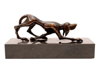 Patrick Farrow (1942 - 2009) 'Basic Dog' Bronze Sculpture On Marble Base With COA