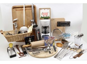 Assorted Kitchen Utensils, Butcher Blocks, All Clad And Much More