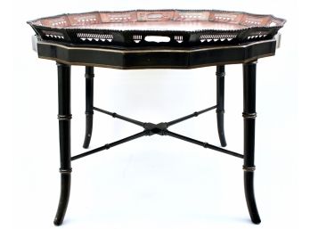 Antique Hand Painted Wood Coffee Table With Removable French Tole Tray (Retail $750)