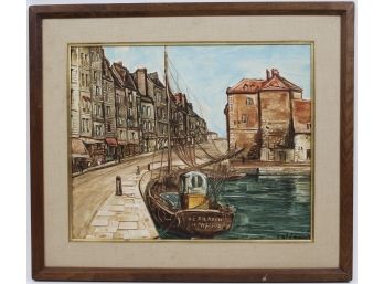 French Vessel Titled 'Le Baladin Honfleur' Signed Oil On Canvas Painting