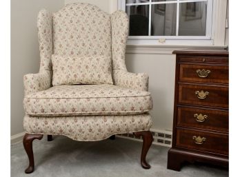 Queen Anne Style Wingback Chair Custom Upholstered With Matching Throw Pillow