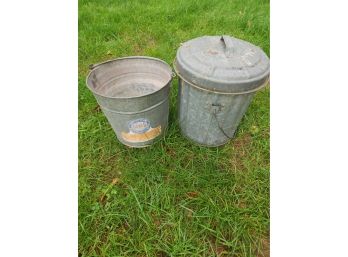 2 Galvanized Buckets ,one With Lid