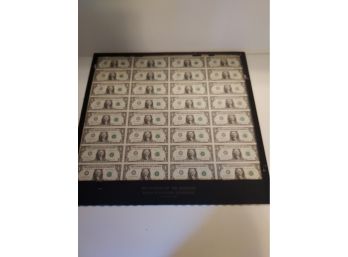 United States Treasury Uncut Sheet Of 1 Dollar Bills