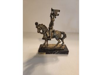Metal Knight Statue Mounted On Marble