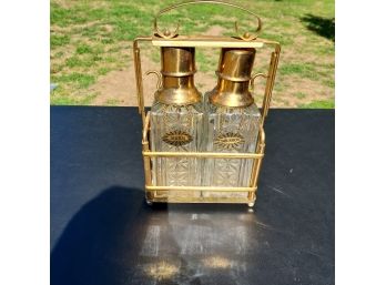 2 Vintage Double Pump Decanters With Tantalus