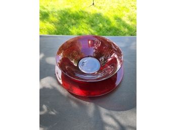 Large Vintage Cranberry Glass Salad Bowl And Platter