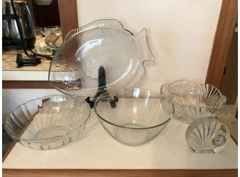 5 Pc Glass Lot ~ Fish Platter ,Serving Bowls ETC...
