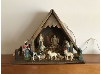 Wood Nativity Set W/ Angels, Animals & Figurines