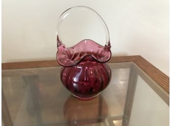Pilgrim Glass  Cranberry Glass Ruffled Basket