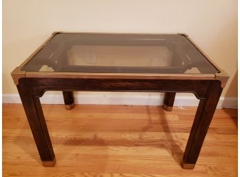 Brass Trimmed Asian Theme Glass Top Side Table