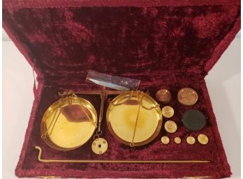 Brass Balance Scale And Weight Set In Box