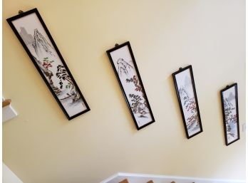 Four Asian Hand Painted Tile Wall Art
